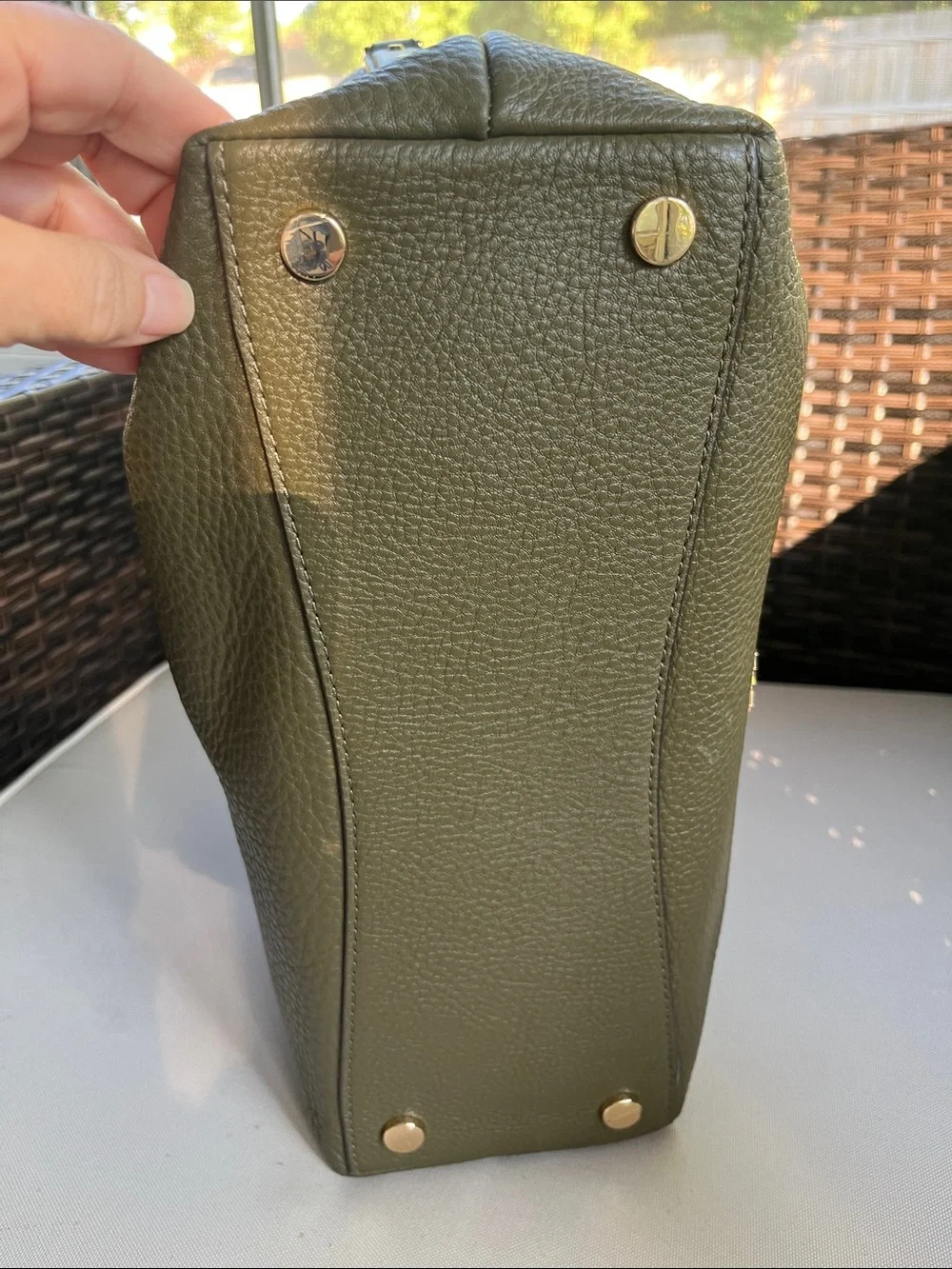 Michael Kors Olive Green Pebbled Leather Hobo Bag with Gold Hardware